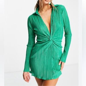 Long Sleeve Mini Green Dress